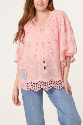 Lace & Crochet V-Neck Top