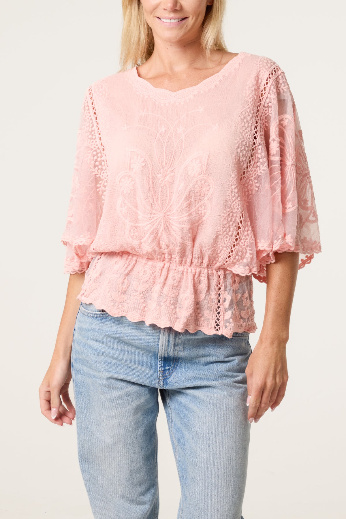 Floral Lace Butterfly Sleeve Blouse