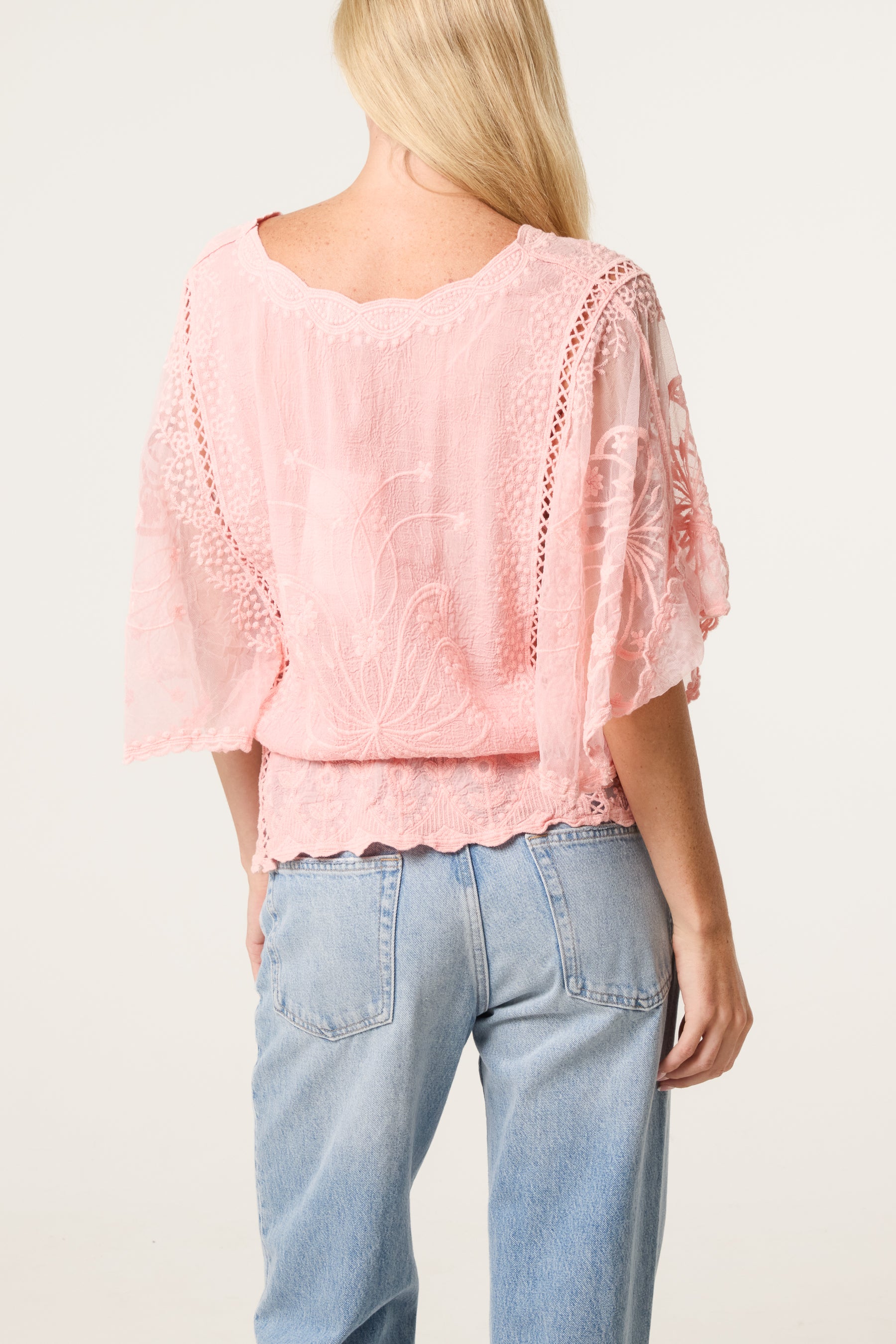 Floral Lace Butterfly Sleeve Blouse