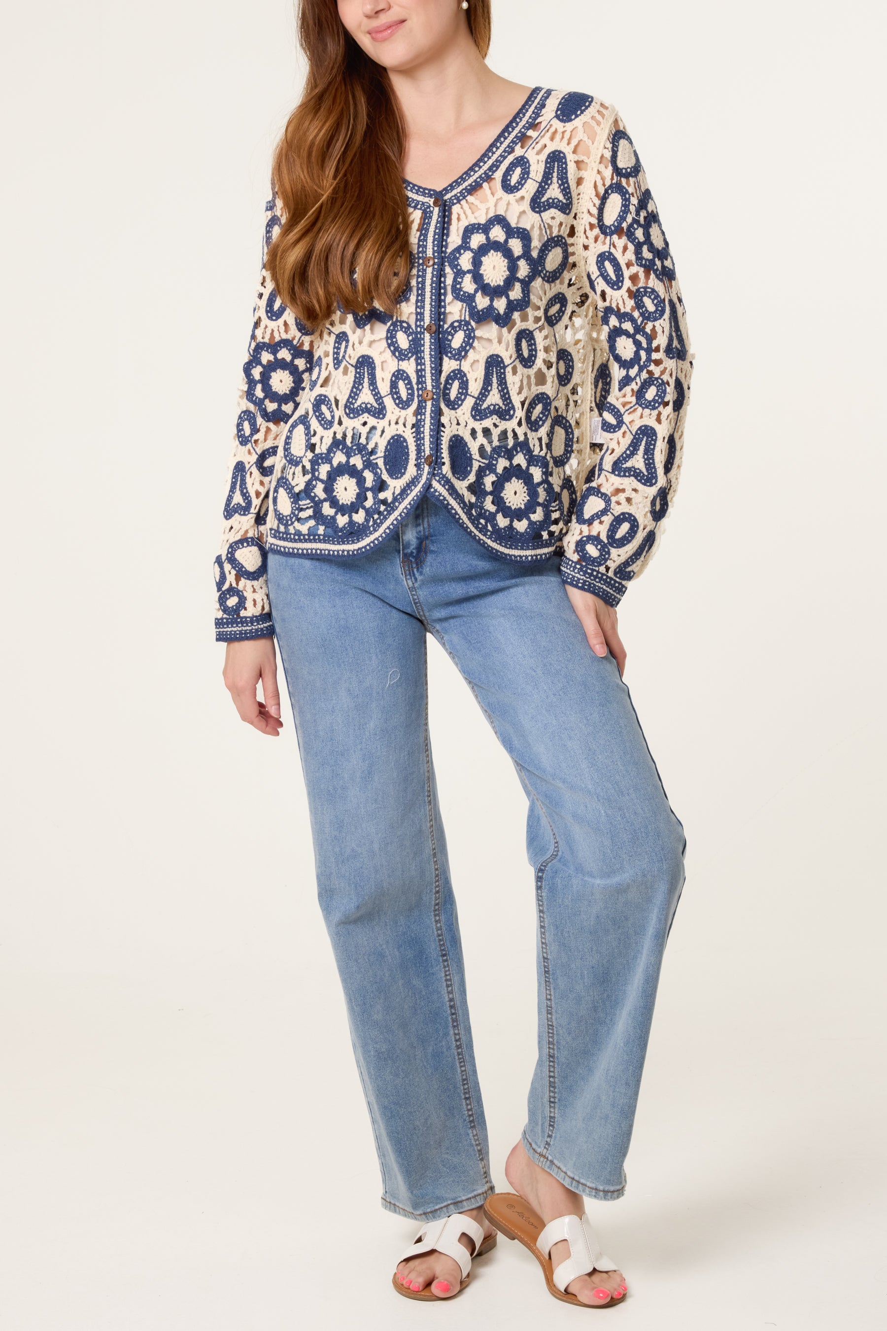 Crochet Floral Button-Up Cardigan