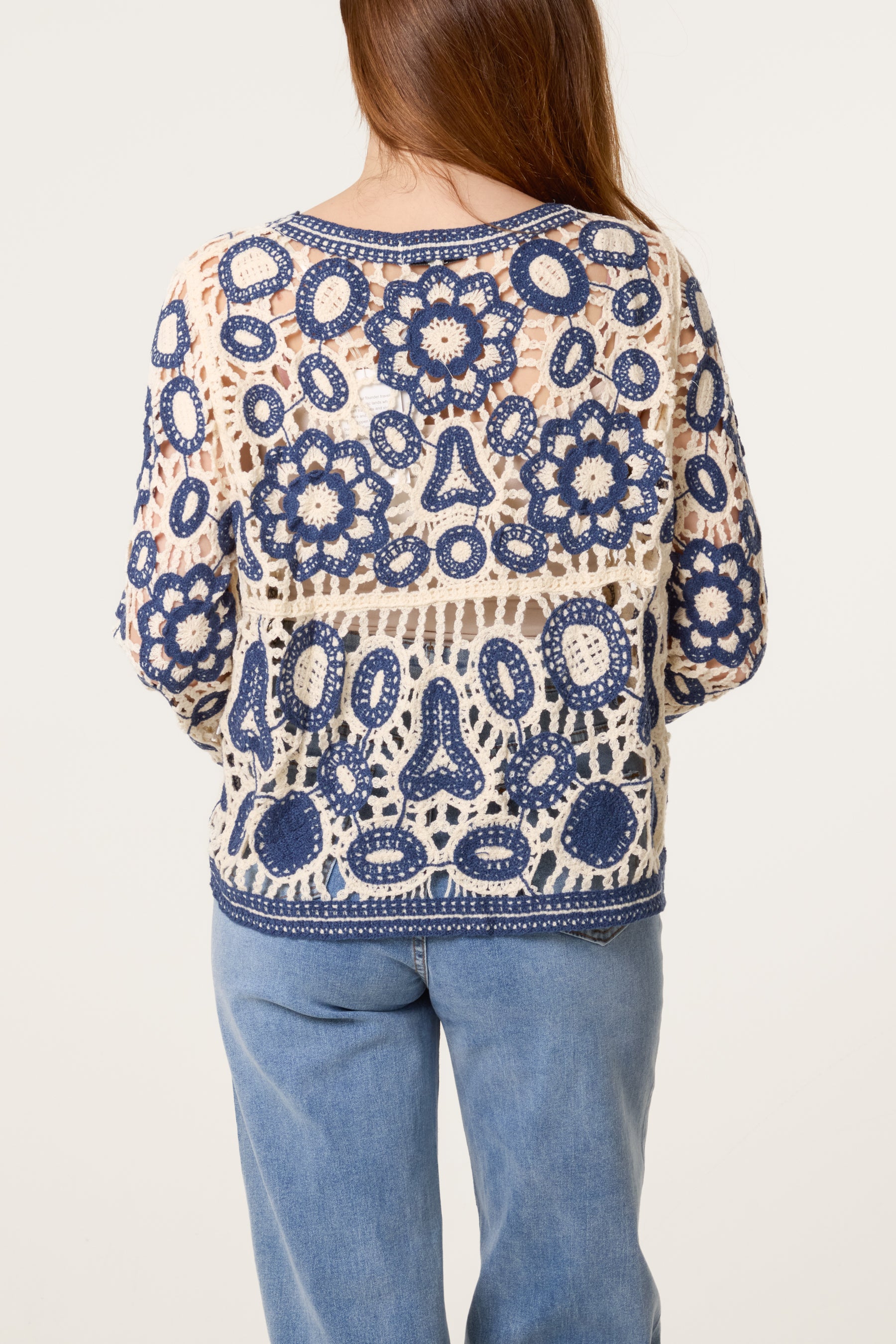 Crochet Floral Button-Up Cardigan