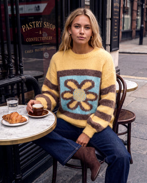 Flower Illustration Balloon Sleeve Knit Jumper