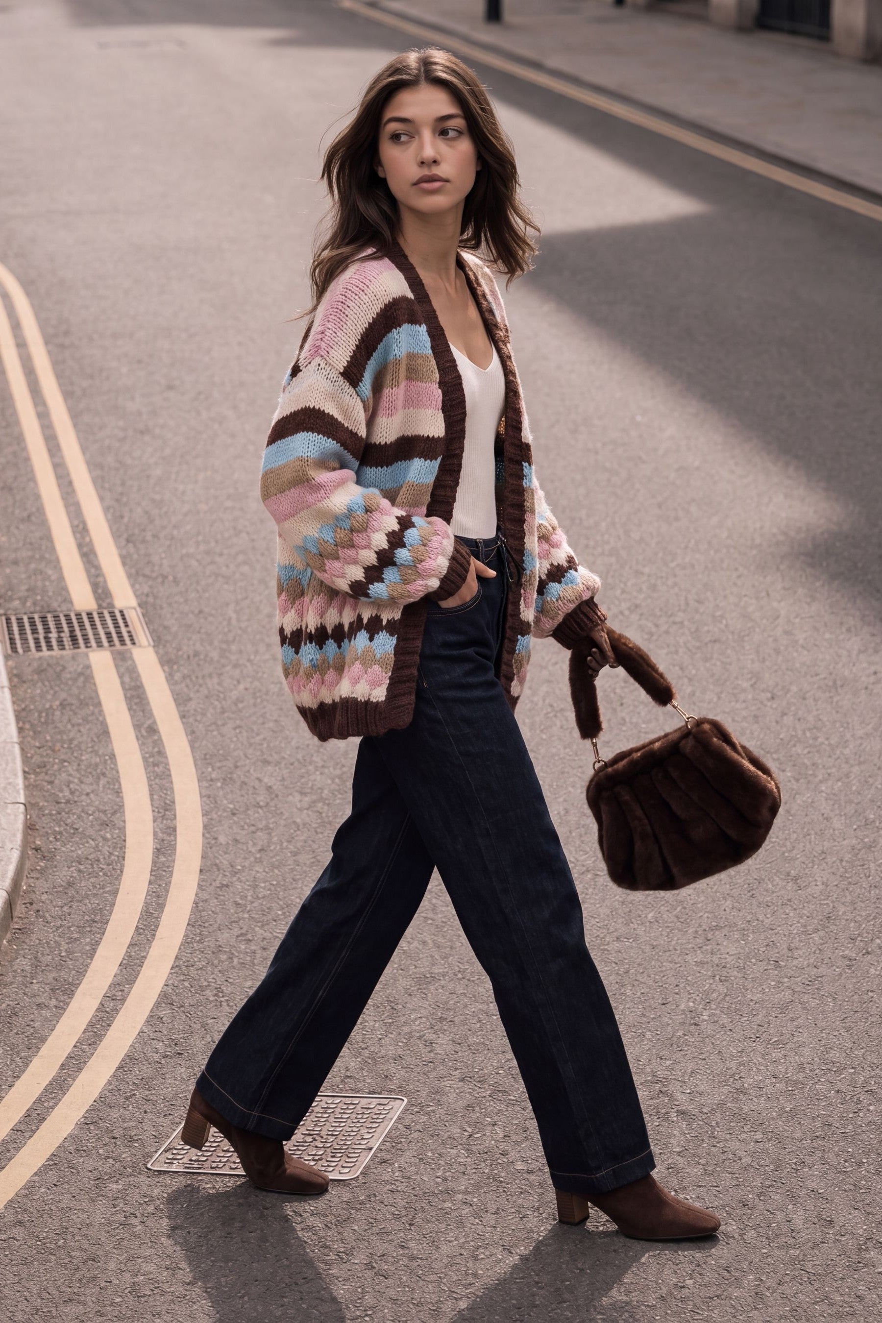 Scallop Striped Knit Cosy Cardigan