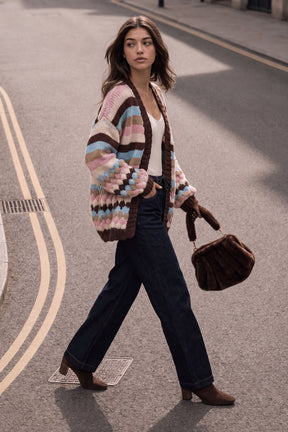 Scallop Striped Knit Cosy Cardigan