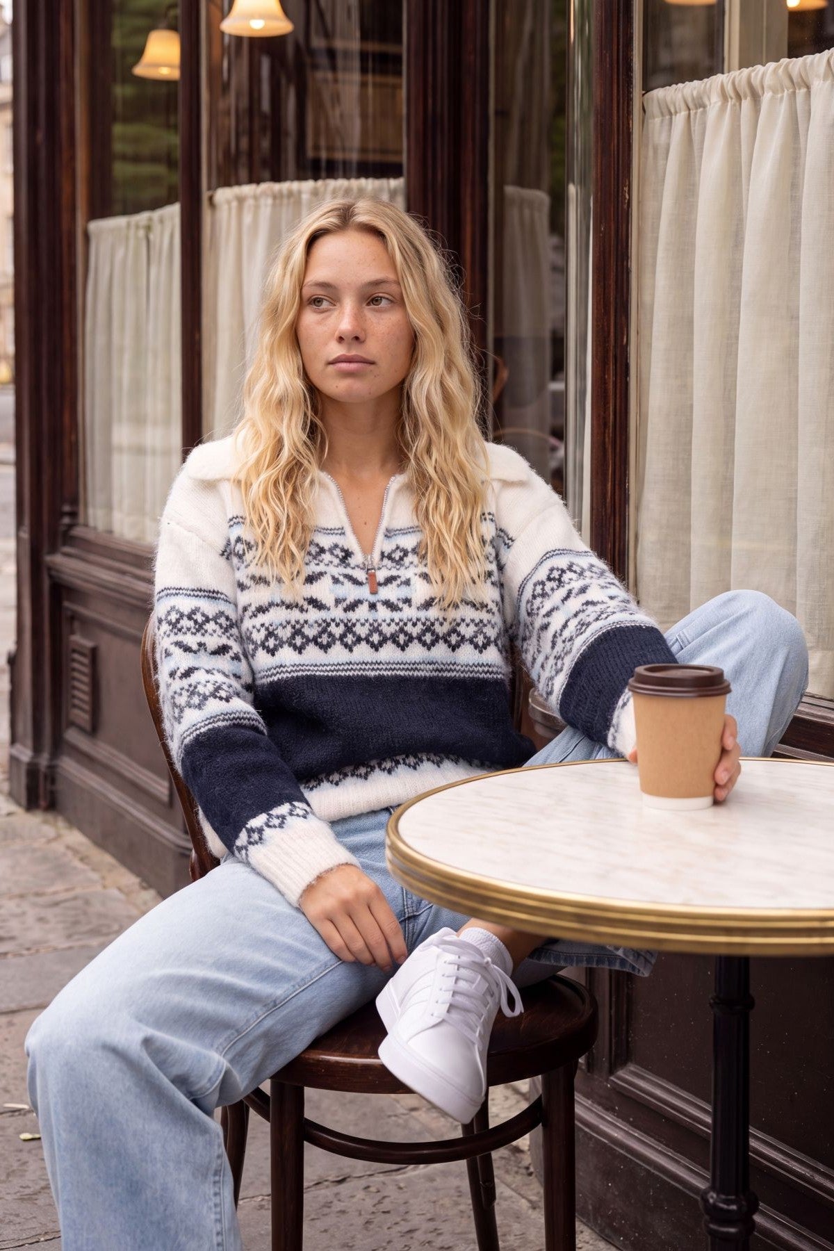 Nordic Style Zip Collar Knit Jumper