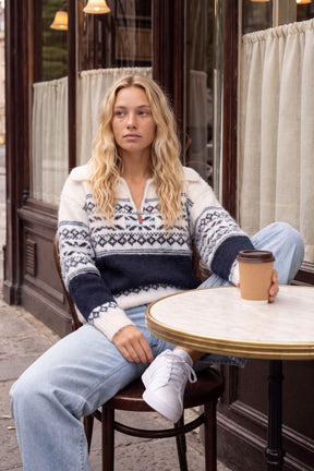 Nordic Style Zip Collar Knit Jumper