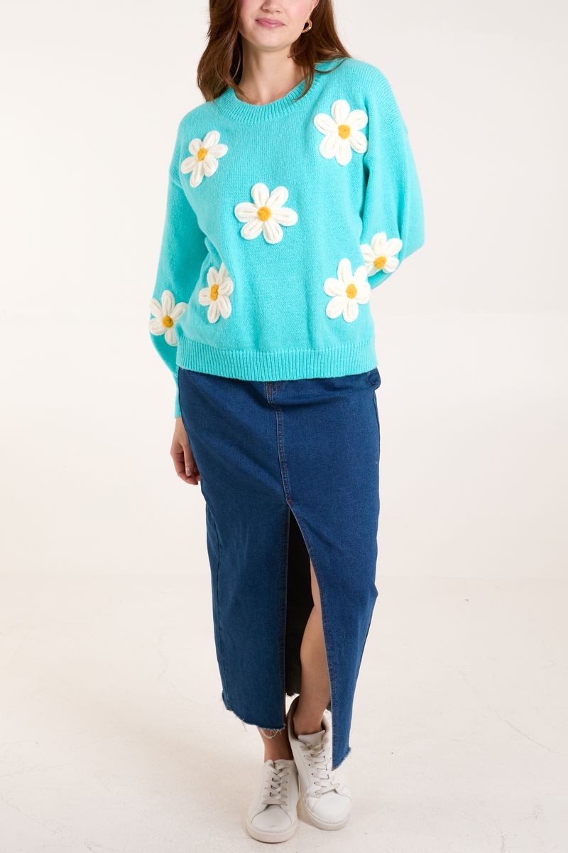 Knitted Daisies Crew Neck Jumper