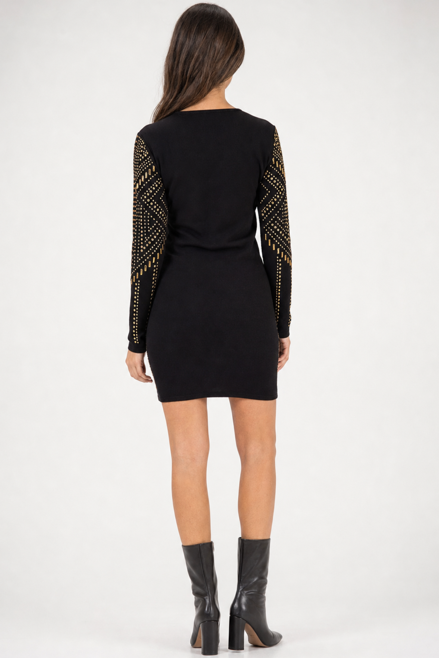 V-Neck Full Embellished Mini Dress