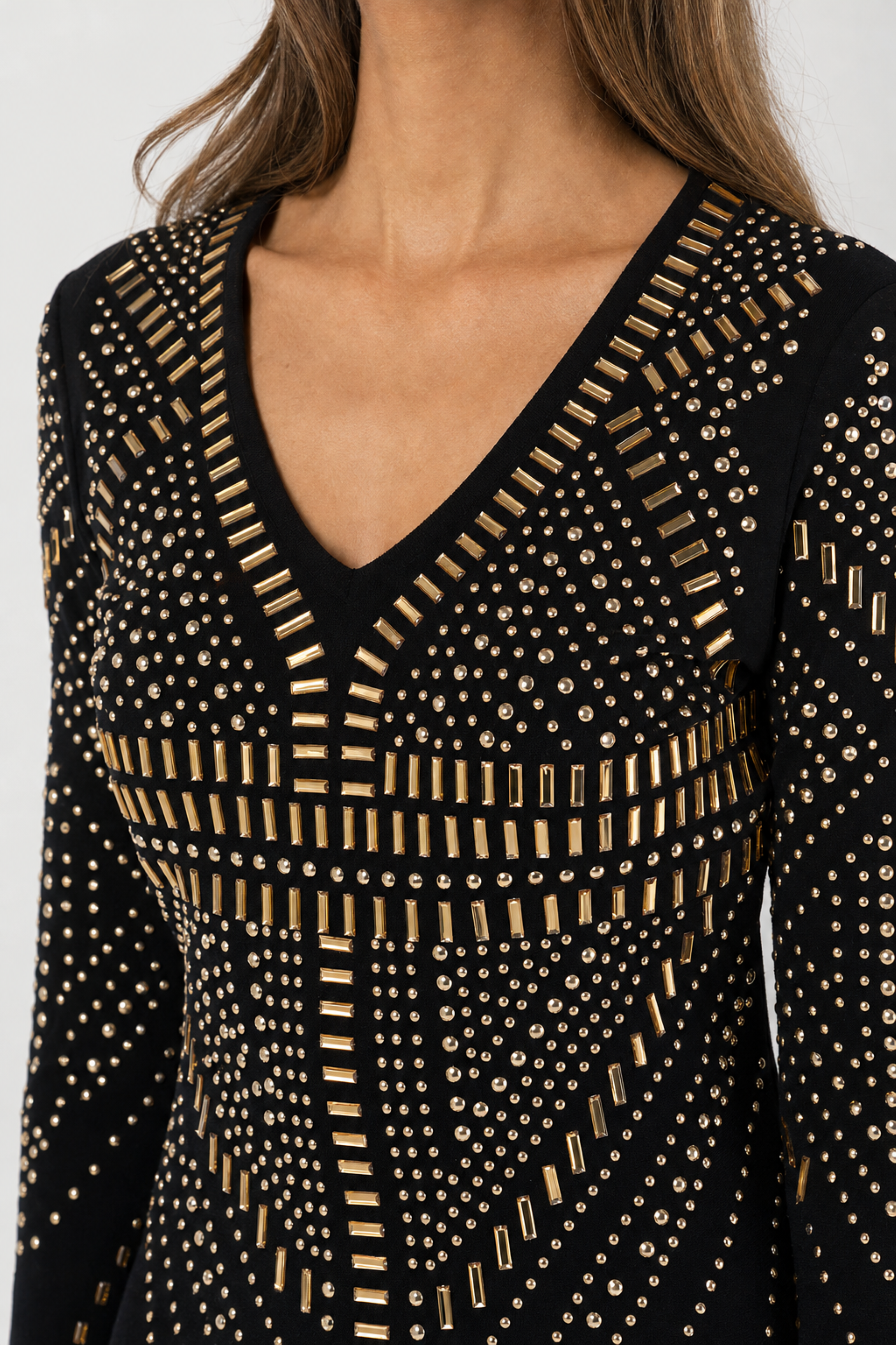 V-Neck Full Embellished Mini Dress