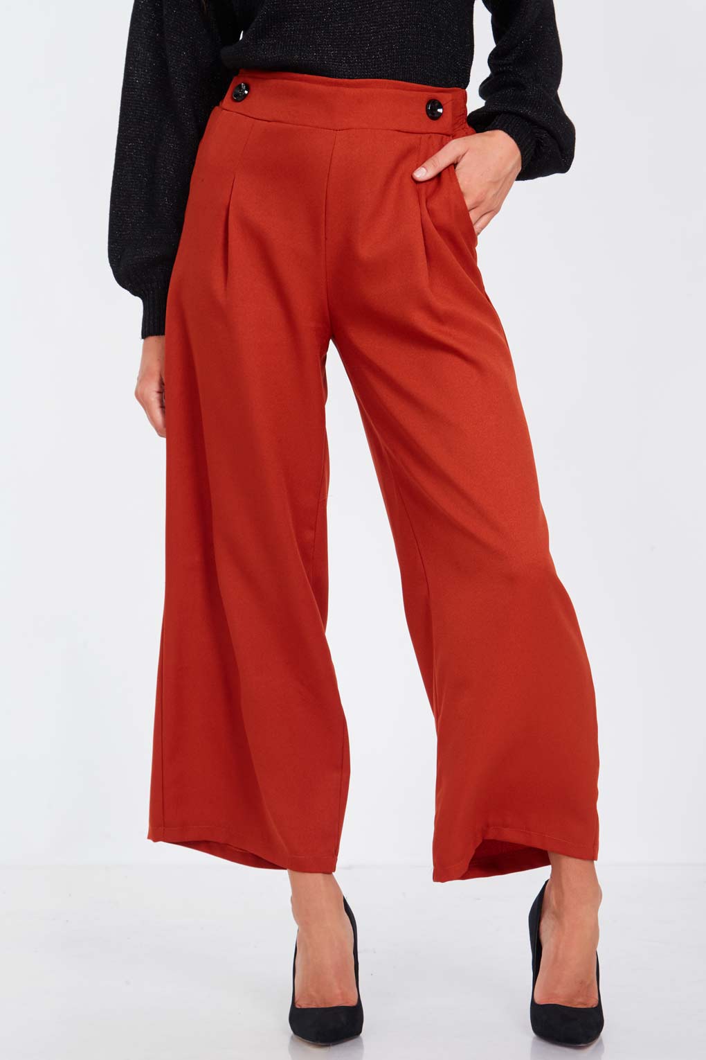 Button Front Palazzo Trousers