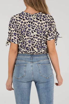 Animal Print Tie Front Top