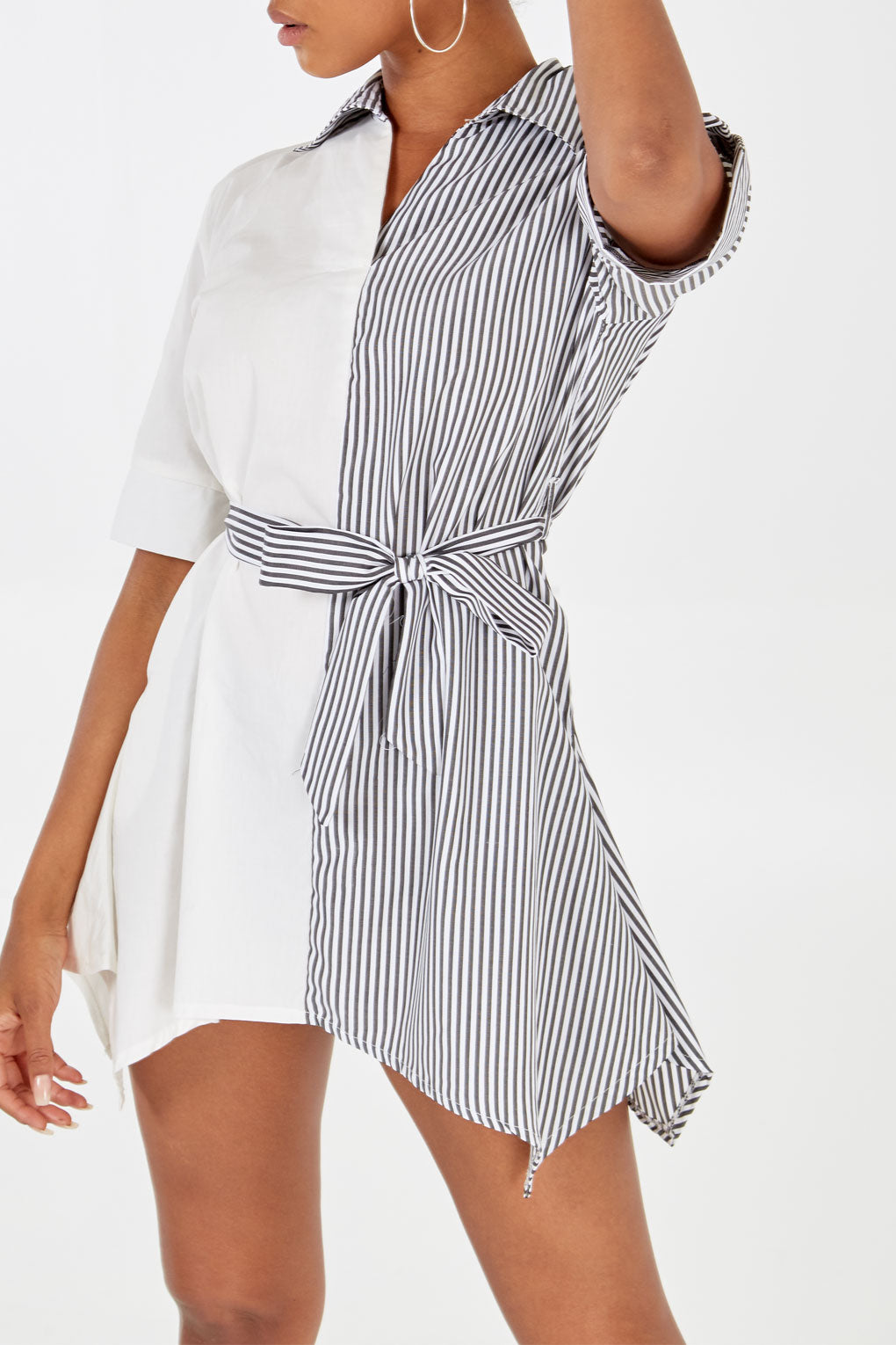 Stripe A-Line Collared Shirt Dress