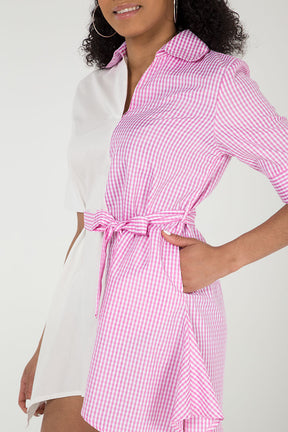 Check A-Line Collared Shirt Dress