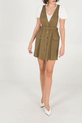 Button Front Dungarees Dress