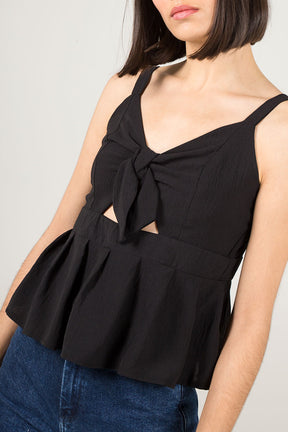 Tie Front Keyhole Peplum Vest