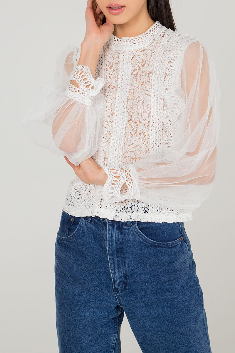 Net Sleeve Lace Crochet Blouse