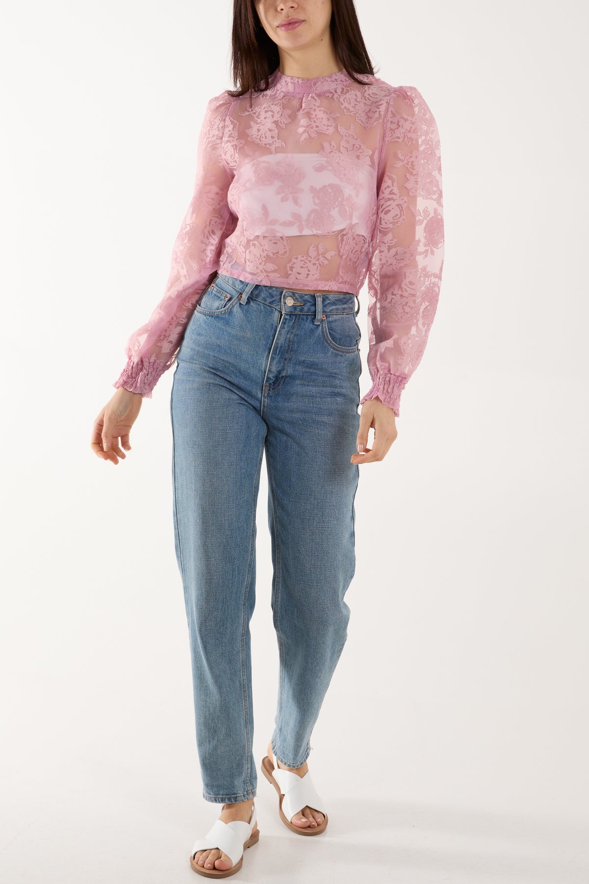 Zip Through Floral Mesh Blouse