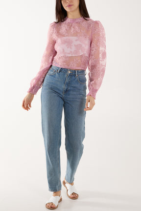 Zip Through Floral Mesh Blouse