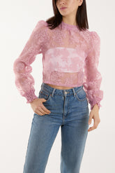 Zip Through Floral Mesh Blouse