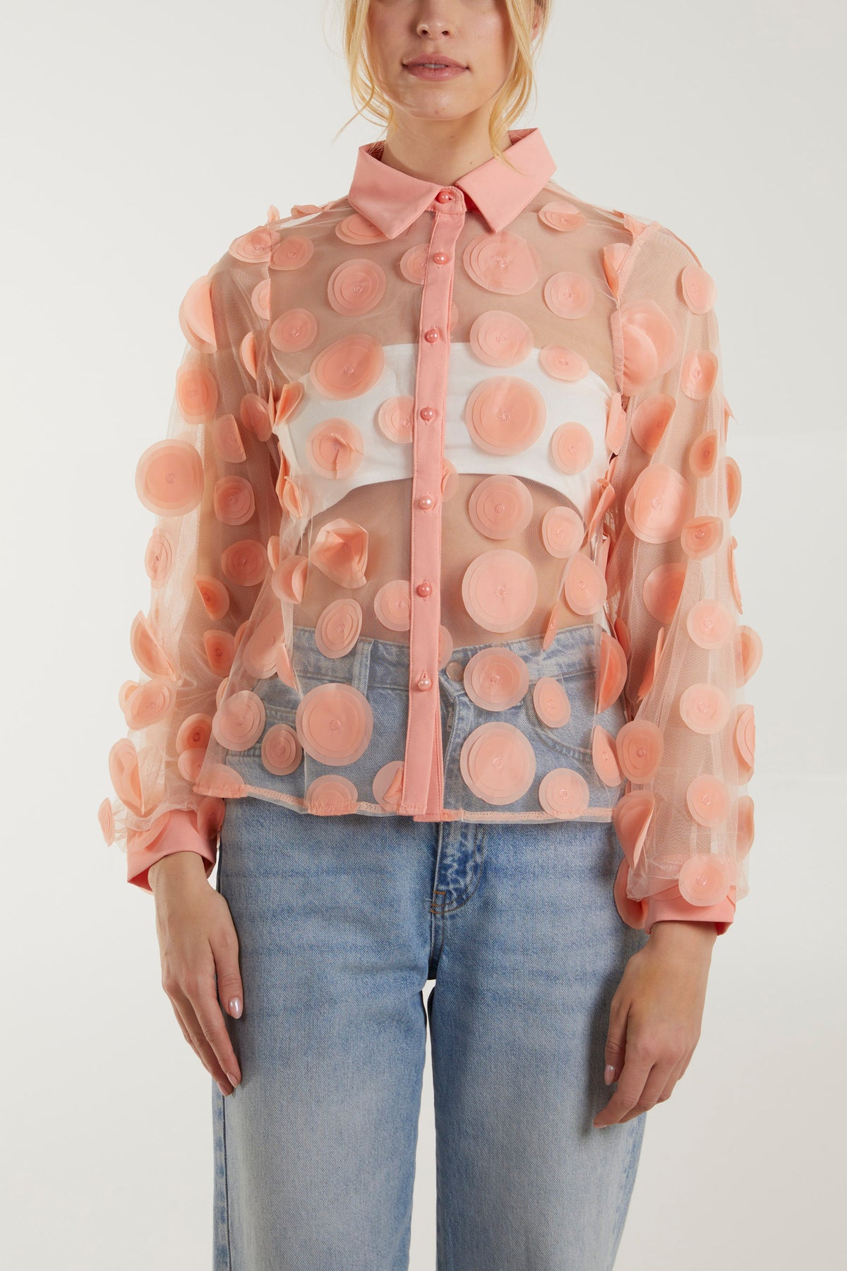 Organza Disc Collared Shirt