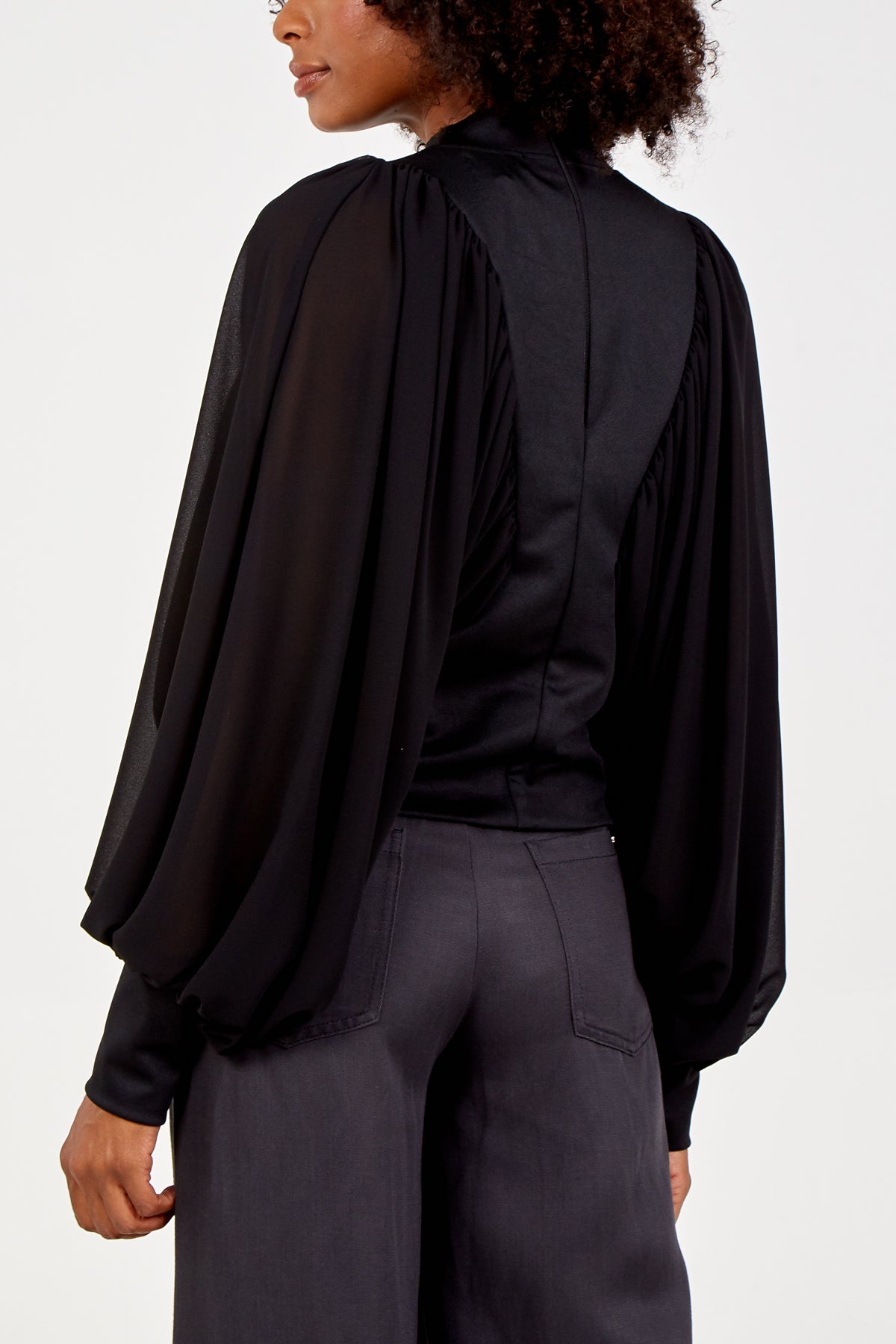 Pleated Sleeve Batwing Blouse
