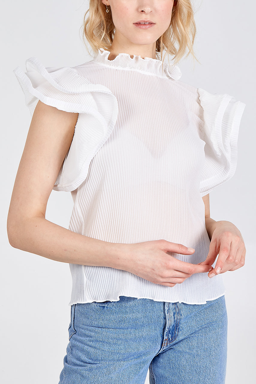 High Neck Exaggerated Sleeve Mesh Top