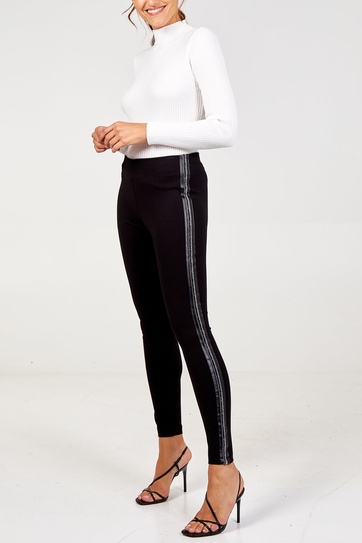 Embellished Side Stripe Back Zip Legging