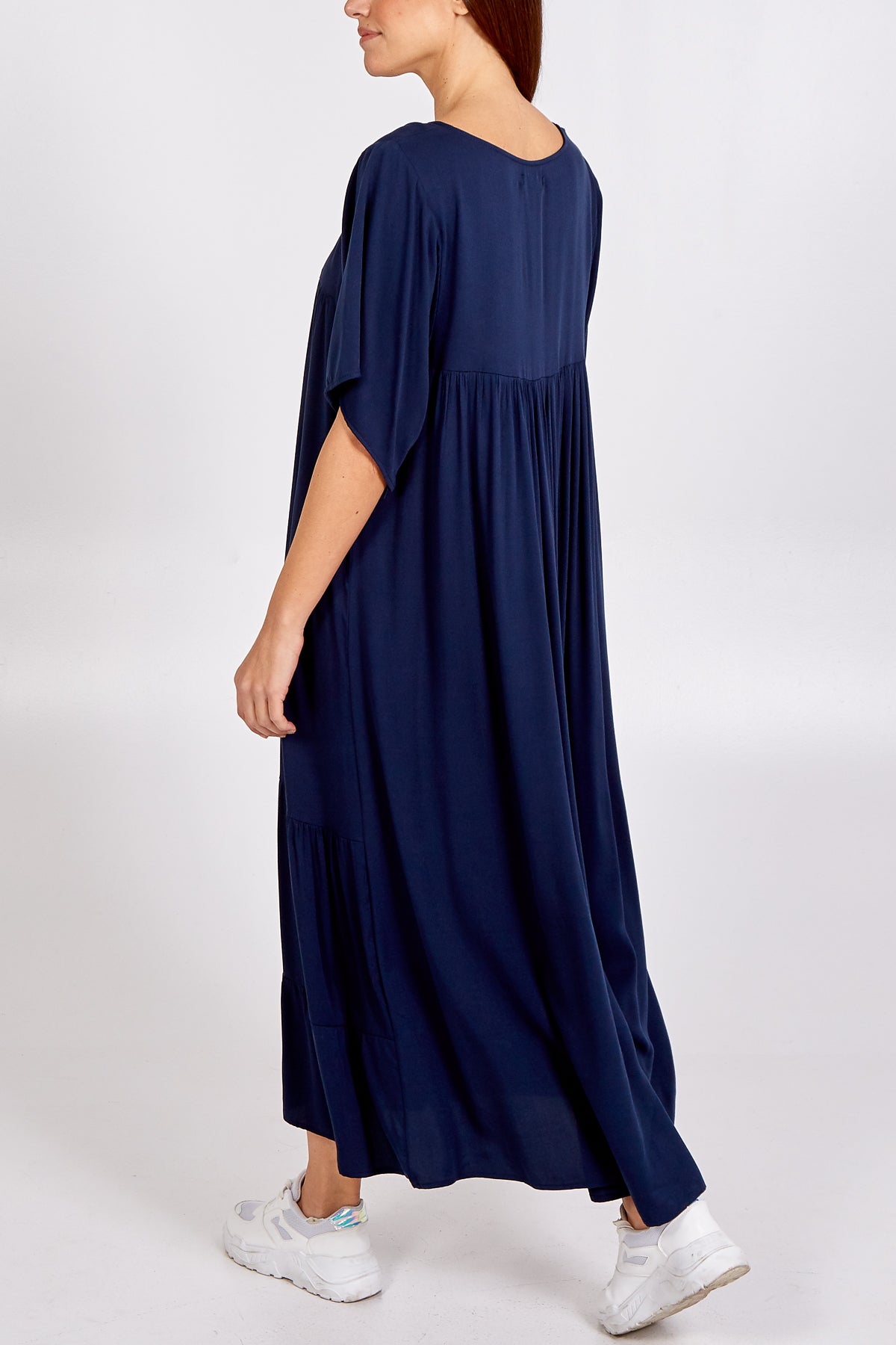 Tiered Bottom V-Neck Midi Dress