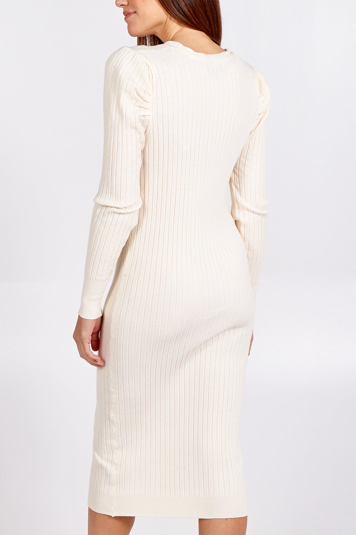 Ribbed Gold Button Detail Jumper Dress