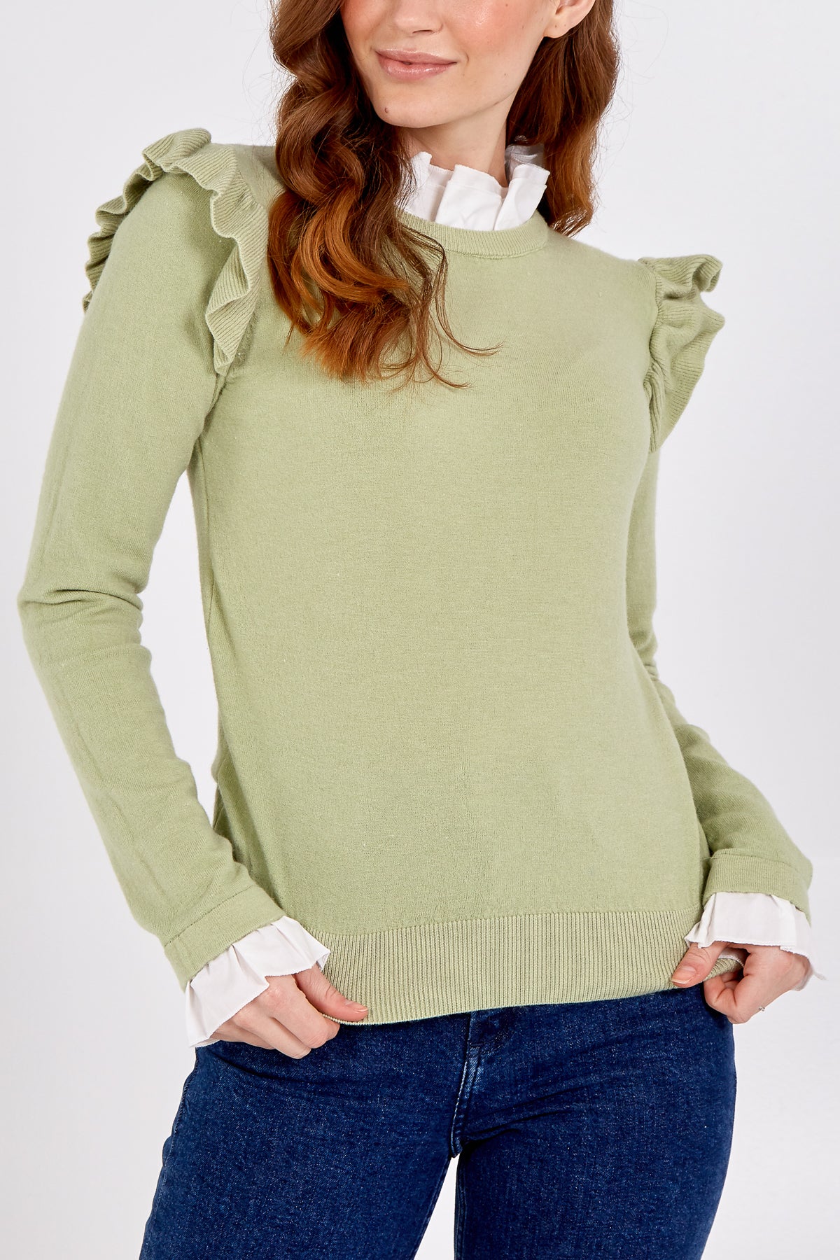 Ruffle Shoulder Jumper With Frill Neck & Cuff