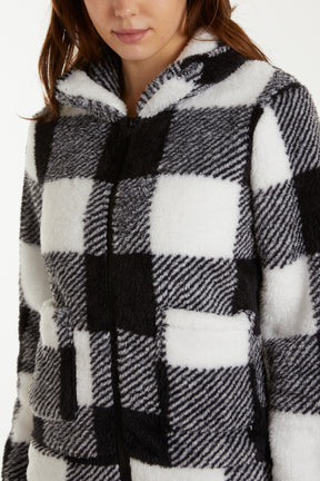 Checkered Fluffy Zip Jacket