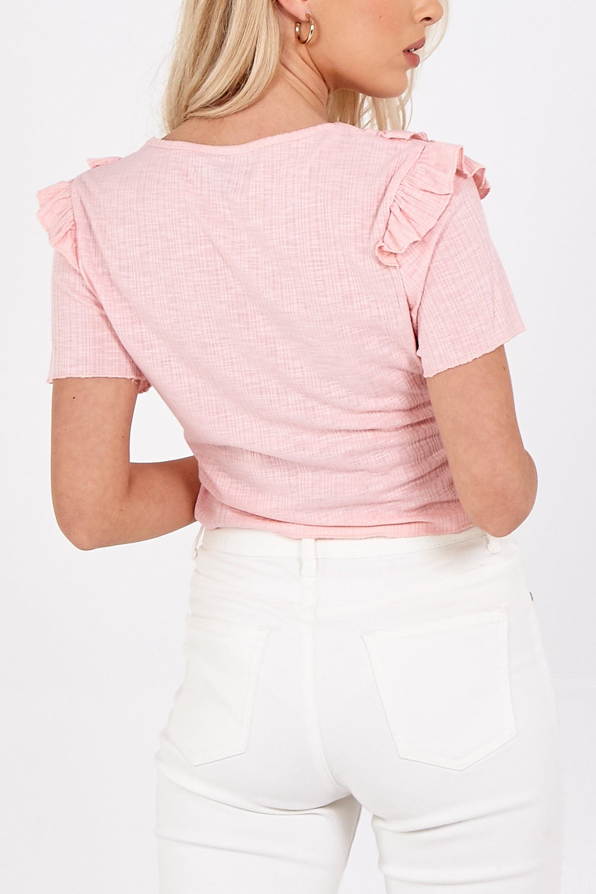 Ribbed Frilly Short Sleeve Top