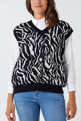 Animal Pattern V-Neck Knit Vest