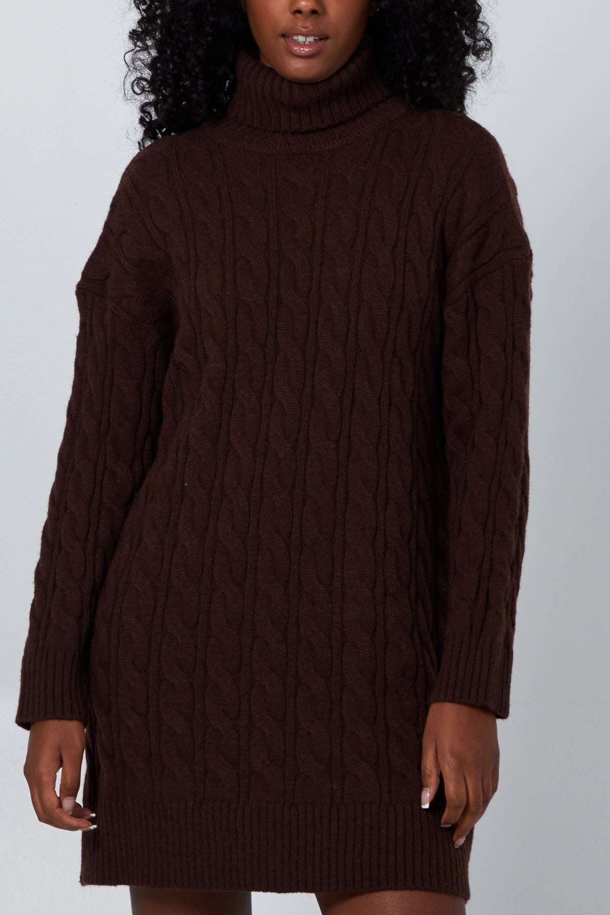 Roll Neck Heavy Cable Knit Jumper Dress