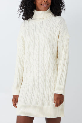 Roll Neck Heavy Cable Knit Jumper Dress