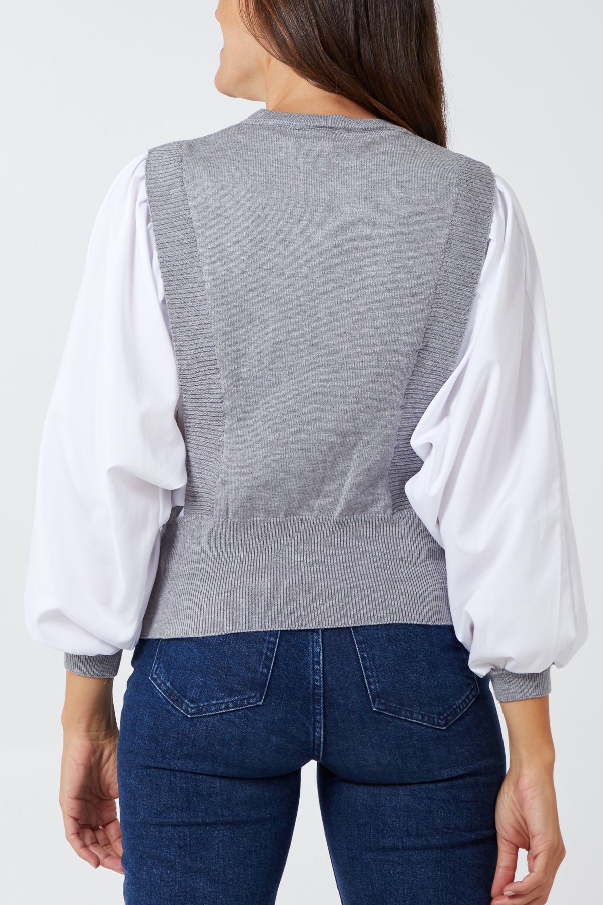 High Neck Panelled Jumper With Shirt Batwing Sleeves