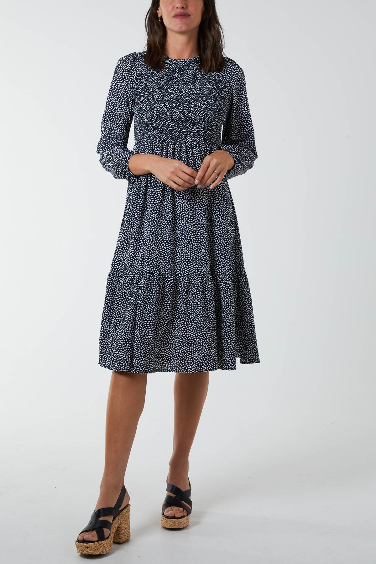 Ditsy Leaf Ruched Top Smock Dress