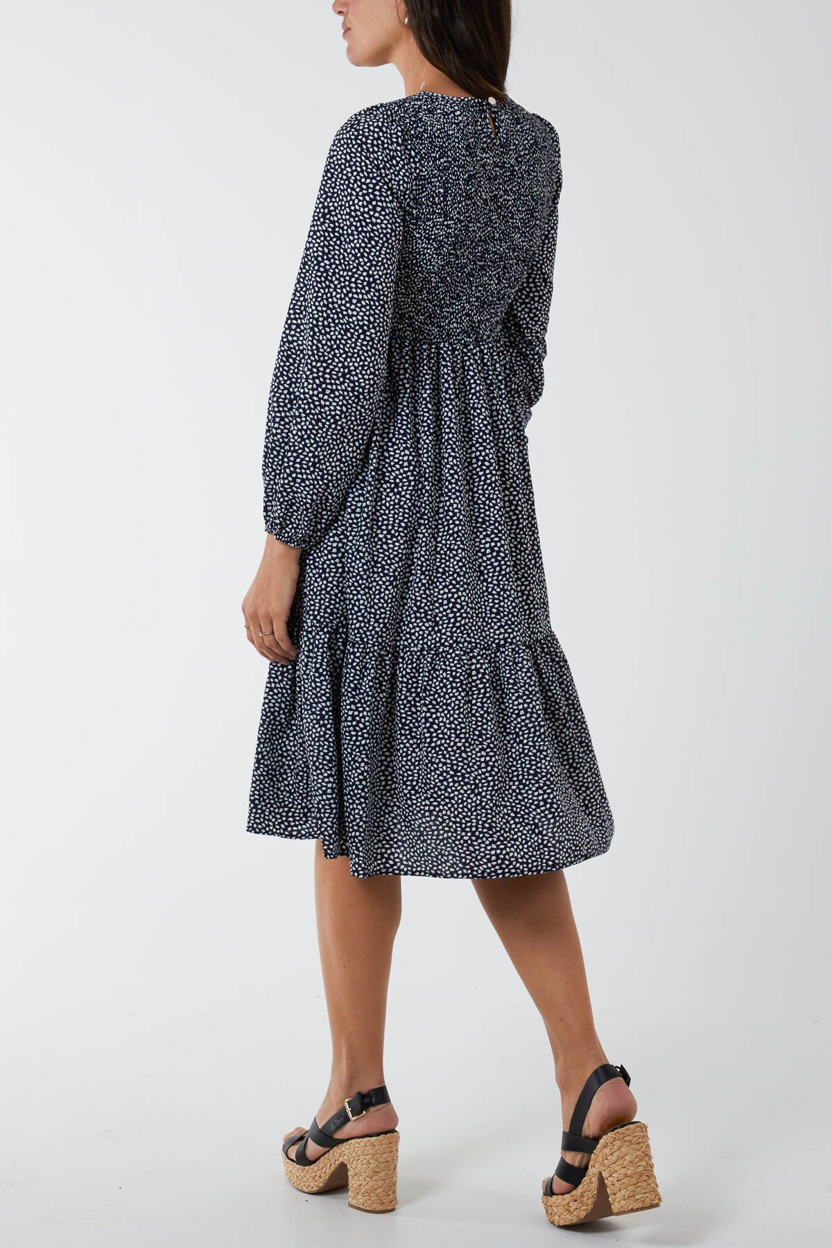 Ditsy Leaf Ruched Top Smock Dress