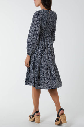 Ditsy Leaf Ruched Top Smock Dress