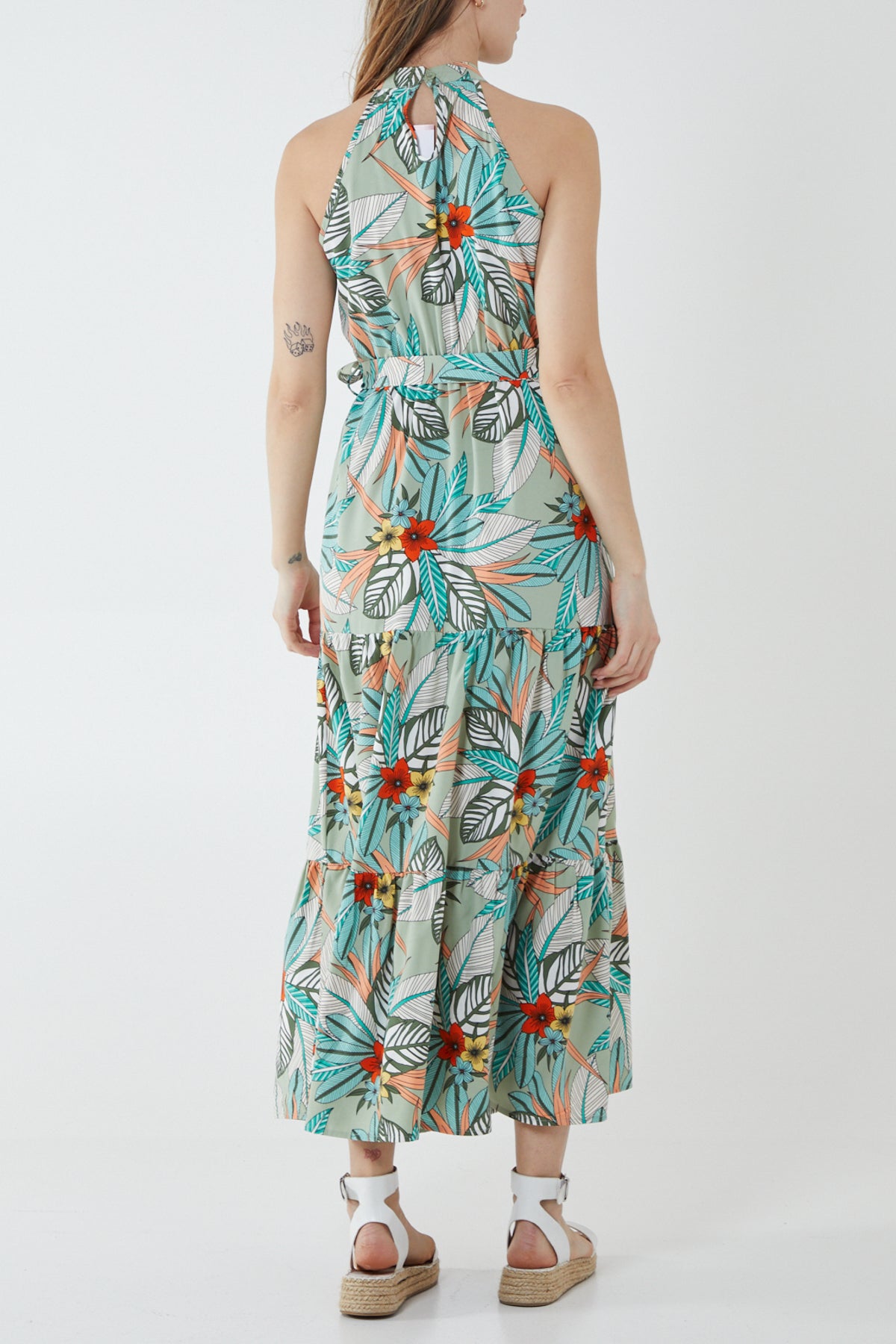 Halterneck Belted Floral Maxi Dress