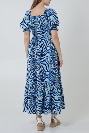 Animal Print Puff Sleeve Maxi Dress