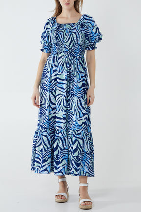 Animal Print Puff Sleeve Maxi Dress