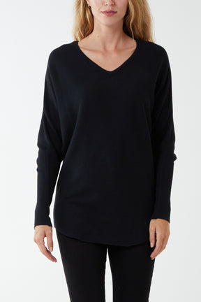 Batwing Fine Knit V-Neck Jumper