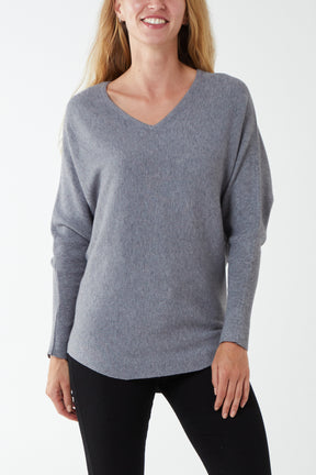 Batwing Fine Knit V-Neck Jumper