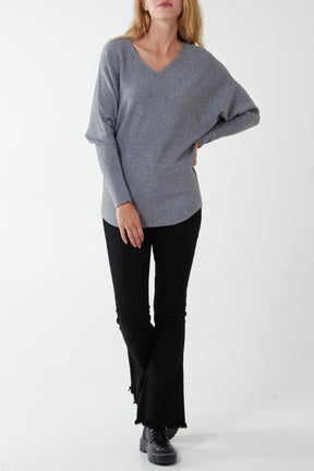 Batwing Fine Knit V-Neck Jumper