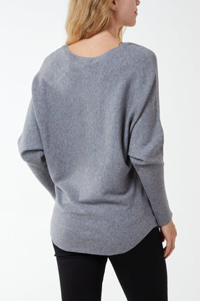 Batwing Fine Knit V-Neck Jumper