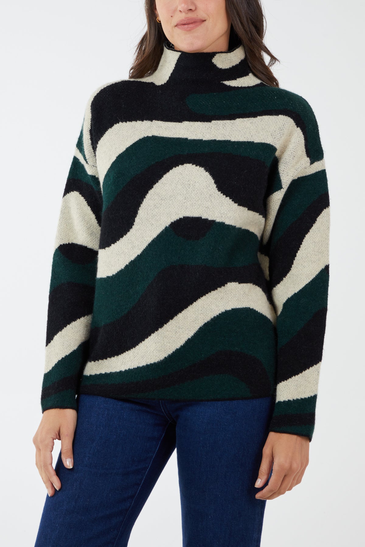 Abstract Wave High Neck Jumper