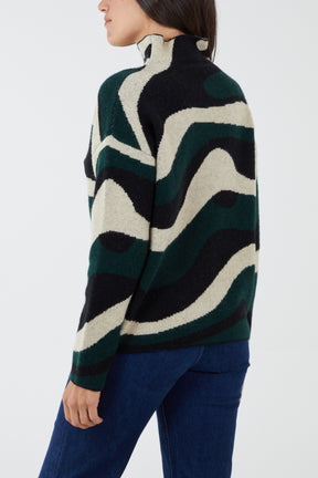 Abstract Wave High Neck Jumper