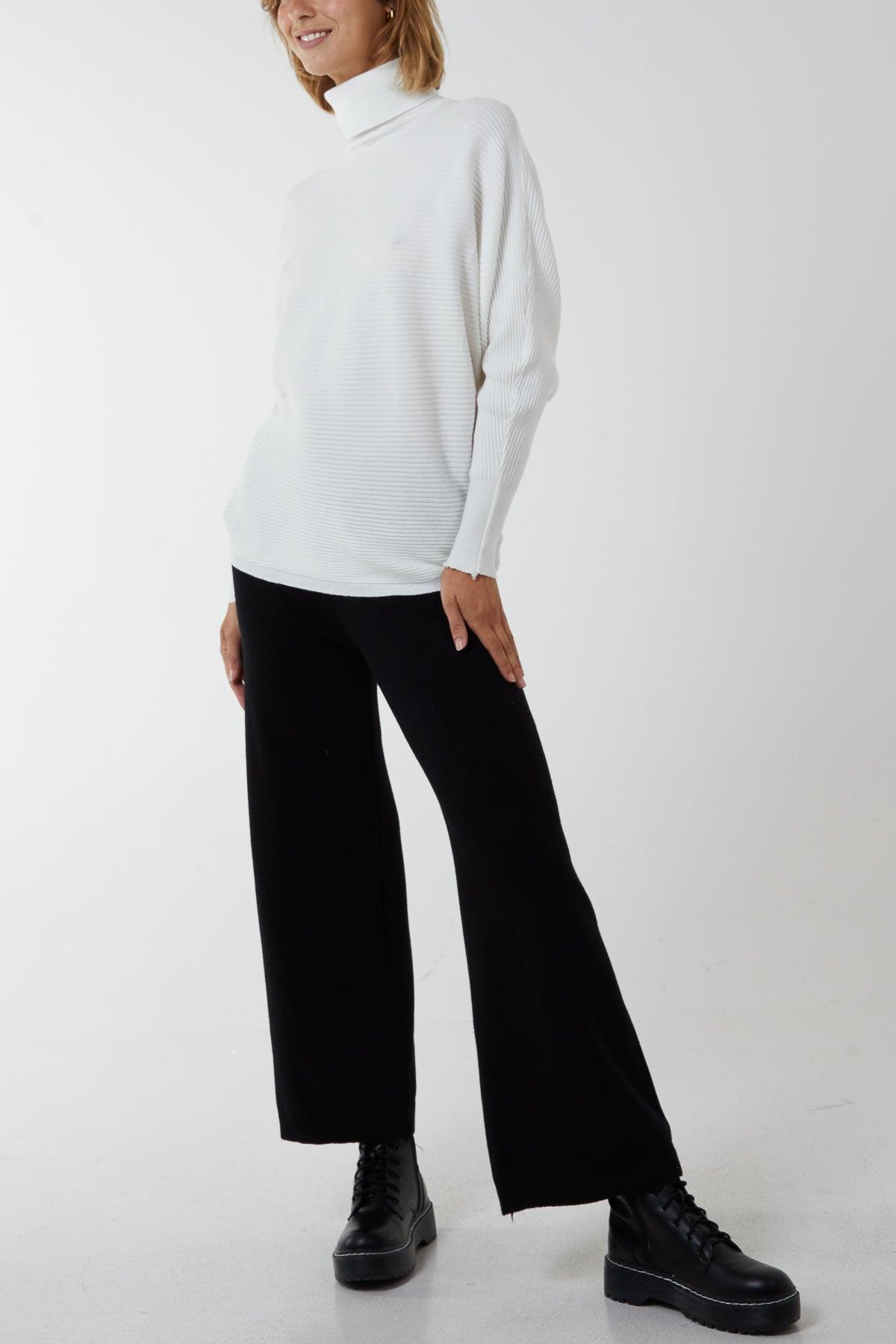 Roll Neck Ribbed Batwing Jumper