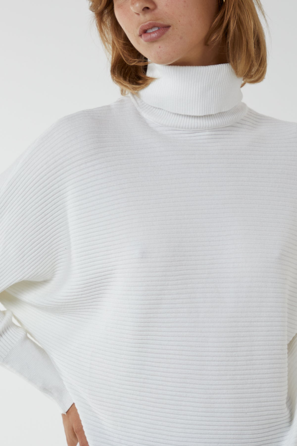 Roll Neck Ribbed Batwing Jumper
